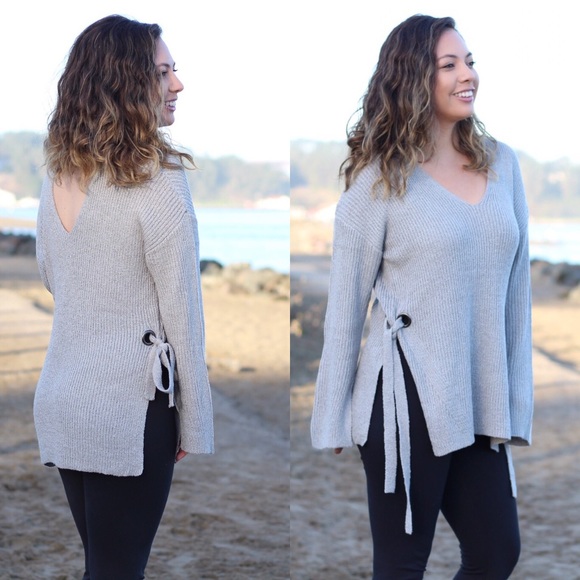 Lush Gray Tie Side Sweater Knit - Picture 2 of 6